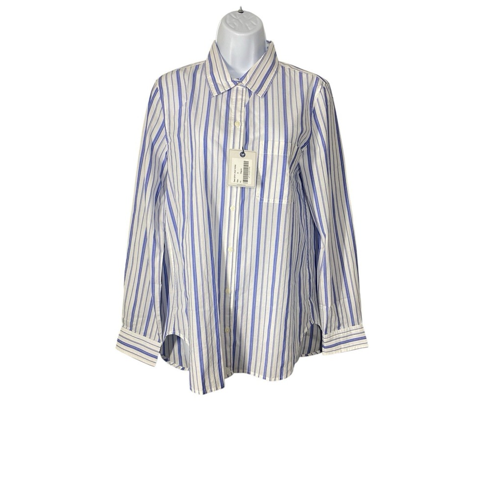 UNTUCKit Womens Pinot Perse Long Sleeve Button Up Blue White Striped Size 12